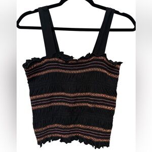 NWOT BP Wide Strap Halter Ruched w/ Vibrant Purple, Orange & Pink Embroidery